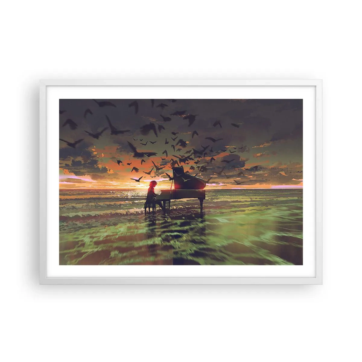 Poster in einem weißen Rahmen - Konzert für Klavier und Wellen - 70x50 cm