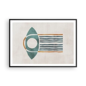 Poster in einem schwarzem Rahmen - Geometrisches Muster in Grün- und Orangetönen - 100x70cm - Zeichen und Rituale - Moderne Wanddekoration für Wohnzimmer und Schlafzimmer ARTTOR