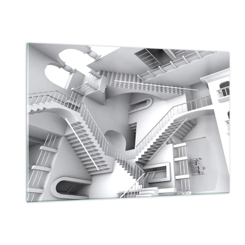 Glasbild - Bild auf glas - Ein Treppenlabyrinth in einem surrealen Raum - 120x80cm - Die Paradoxien des Weltraums - Moderne Wanddekoration für Wohnzimmer und Schlafzimmer ARTTOR