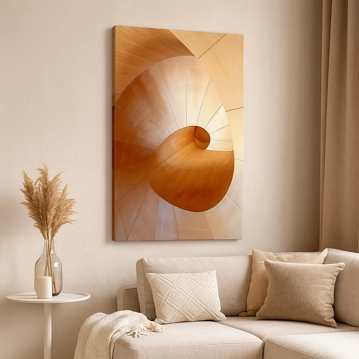 Bild auf Leinwand - Leinwandbild - Abstrakte Spirale in Holz- und Hellbrauntönen - 50x70cm - Architektonische Serpentine - Moderne Wanddekoration für Wohnzimmer und Schlafzimmer ARTTOR