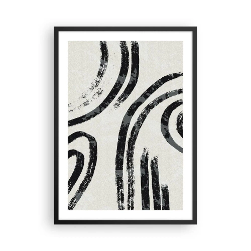 Poster in einem schwarzem Rahmen - Abstrakte schwarze Linien auf hellem Hintergrund - 50x70cm - Bei Hälfte angehalten - Moderne Wanddekoration für Wohnzimmer und Schlafzimmer ARTTOR