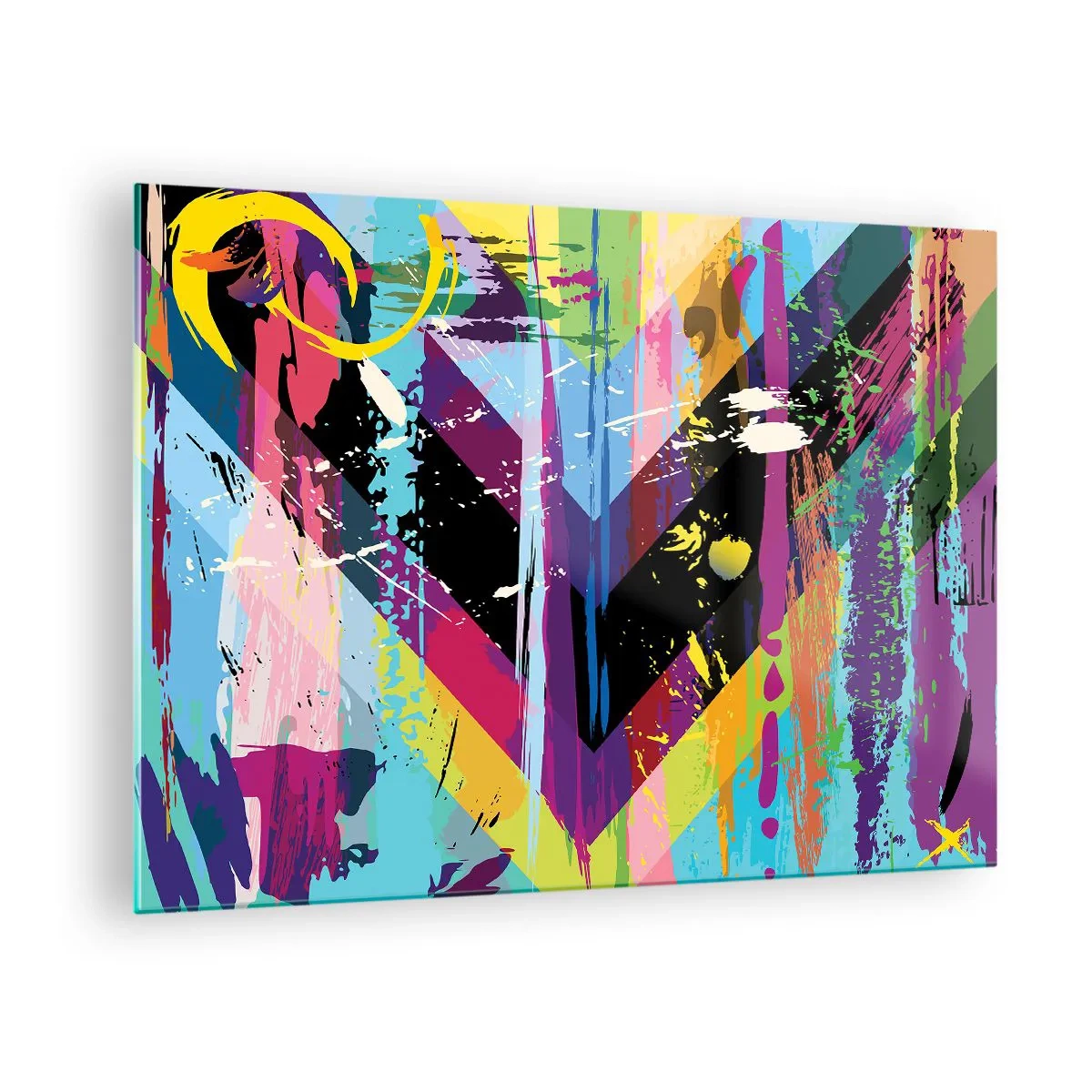 Glasbild - Bild auf glas - Bunte Abstraktion mit dynamischen Formen und intensiven Farben - 70x50cm - Von oben nach unten - Moderne Wanddekoration für Wohnzimmer und Schlafzimmer ARTTOR