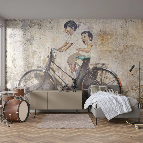 Selbstklebende Fototapete Deluxe Sticker - Richtig oder falsch? - Abstraktion, Wandgemälde, Fahrrad - 300x210 cm