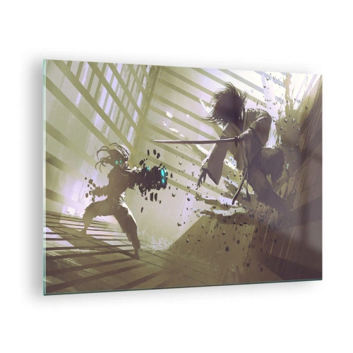 Glasbild - Bild auf glas - Samurai-Duell in einer dynamischen Szene - 70x50cm - Und du kannst ein Samurai sein - Moderne Wanddekoration für Wohnzimmer und Schlafzimmer ARTTOR