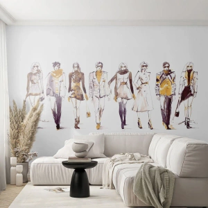 Fototapete Premium Sand - Illustration von Silhouetten von Models in eleganten Outfits - 100x70cm - Lässiger Chic, lässige Eleganz - Moderne Wanddekoration für Wohnzimmer und Schlafzimmer ARTTOR
