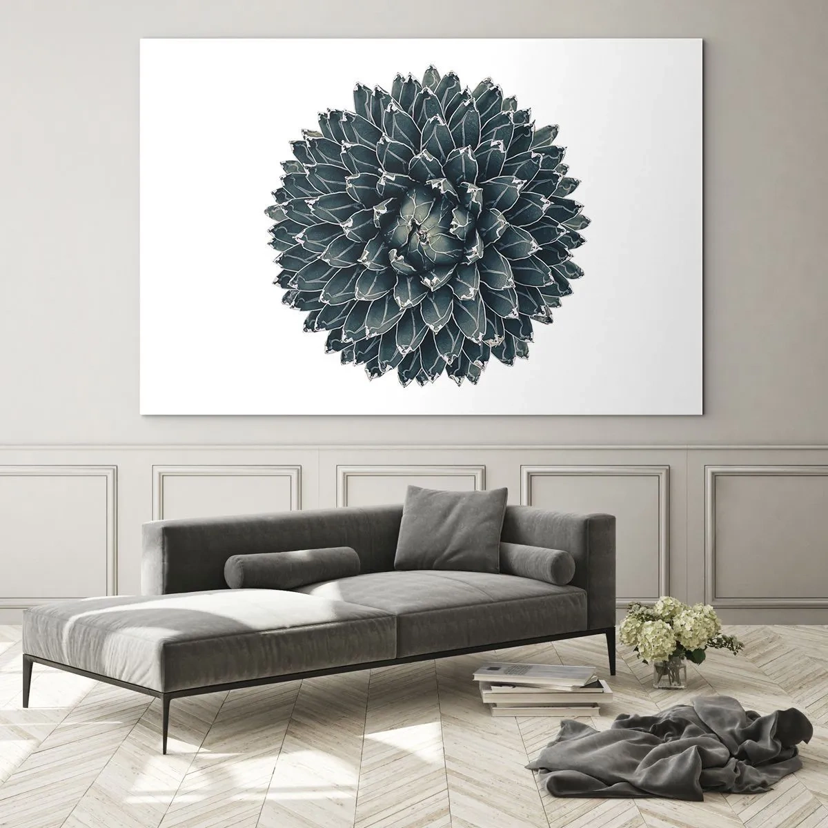 Glasbild - Bild auf glas - Symmetrisches Muster einer Sukkulente auf weißem Hintergrund - 70x50cm - Stern der Wüste - Moderne Wanddekoration für Wohnzimmer und Schlafzimmer ARTTOR