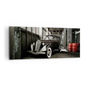 Bild auf Leinwand - Leinwandbild - Stilvolles Retro-Auto in einem Rohlager - 120x50cm - Die ewige Eleganz der 1930er Jahre - Moderne Wanddekoration für Wohnzimmer und Schlafzimmer ARTTOR