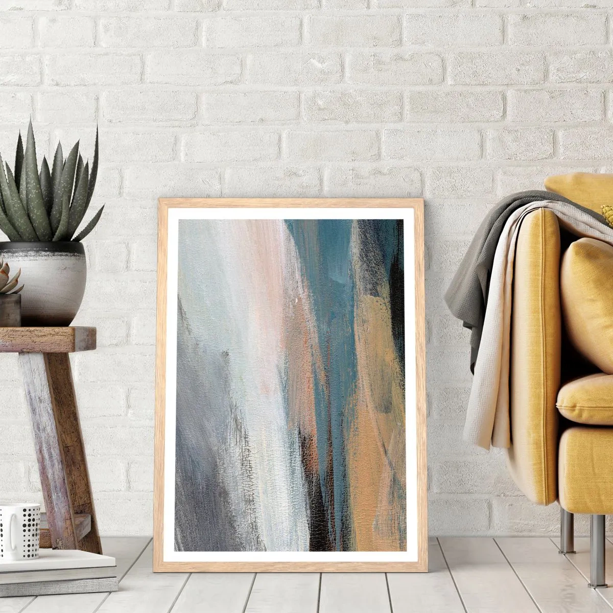 Poster in einem Rahmen aus heller Eiche - Abstraktion: nördliche Landschaft - 70x100 cm