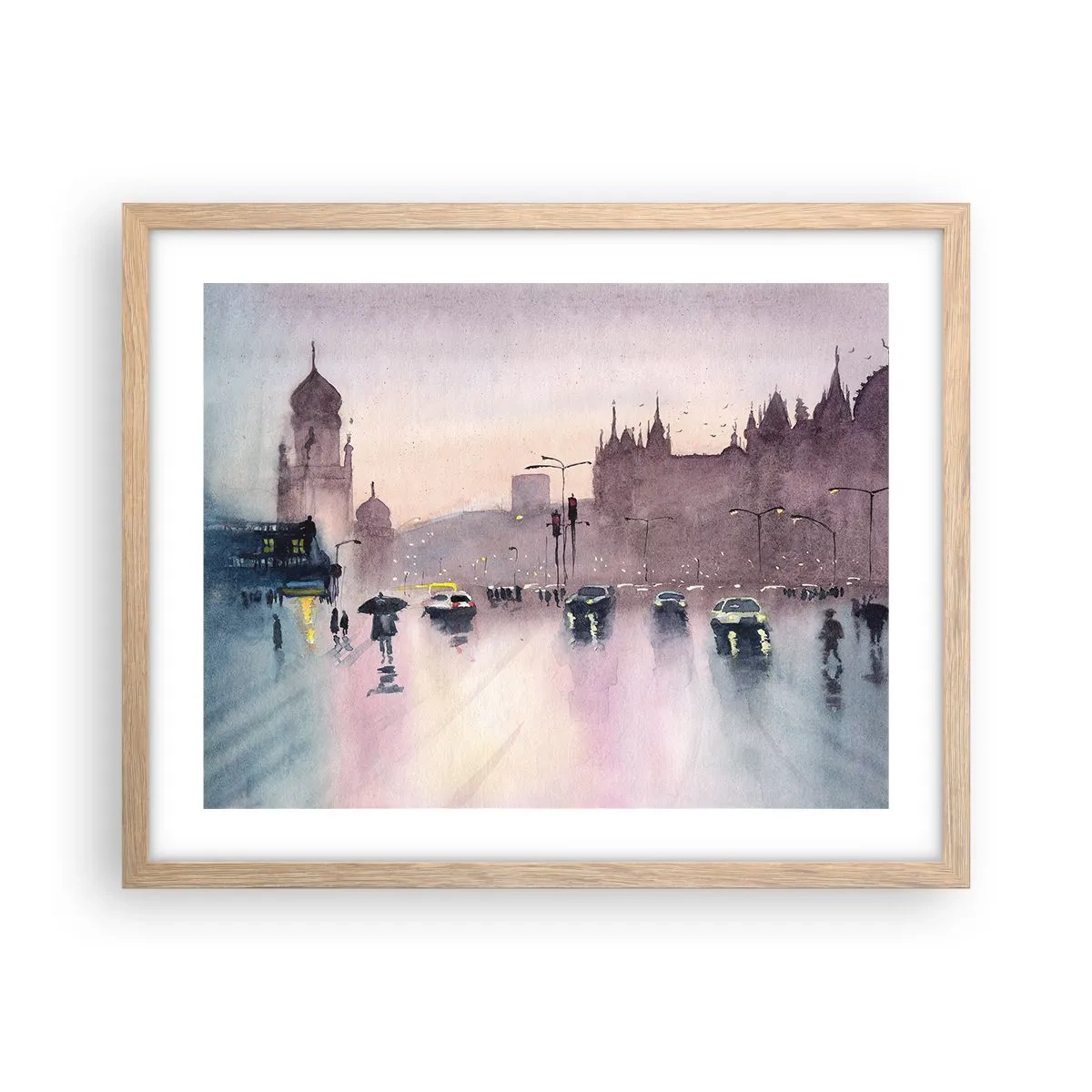 Poster in einem Rahmen aus heller Eiche - Im regnerischen Dunst - 50x40 cm