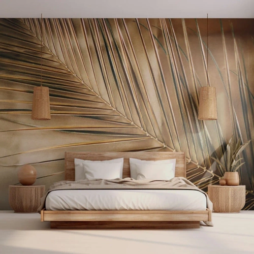 Fototapete Premium Canvas - Natürliche Kolonnade - Palmblatt, Grafik, Tropen - 250x175 cm