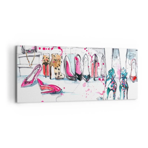 Bild auf Leinwand - Leinwandbild - Künstlerische Grafiken mit High Heels und Accessoires - 120x50cm - Sesam, mach auf - Moderne Wanddekoration für Wohnzimmer und Schlafzimmer ARTTOR