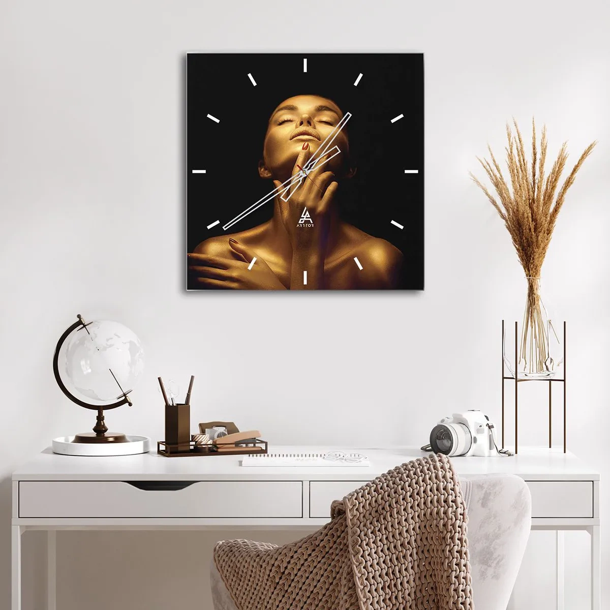 Wanduhr - Glasuhr - Wie goldene Seide - 40x40 cm