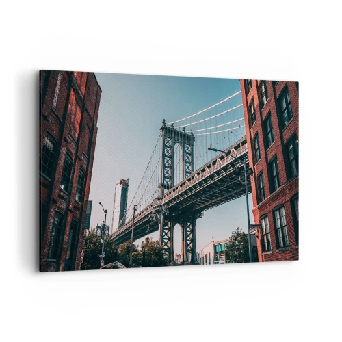 Bild auf Leinwand - Leinwandbild - Eine Brücke zwischen Gebäuden in einer städtischen Landschaft - 120x80cm - Über den Wellen der Stadt - Moderne Wanddekoration für Wohnzimmer und Schlafzimmer ARTTOR
