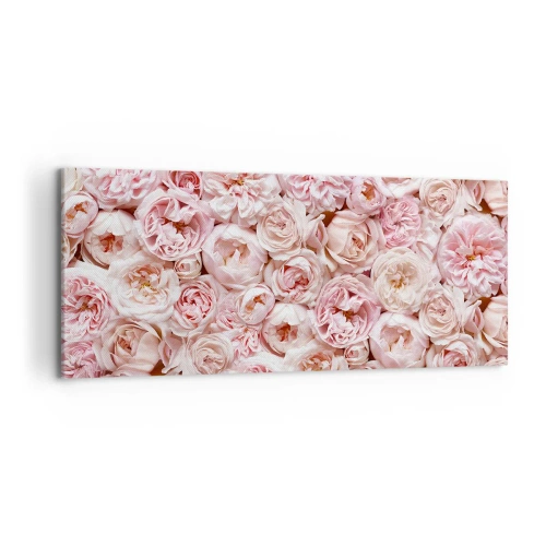 Bild auf Leinwand - Leinwandbild - Zarte Rosen in Rosatönen auf der gesamten Oberfläche - 120x50cm - Auf Rosen gebettet - Moderne Wanddekoration für Wohnzimmer und Schlafzimmer ARTTOR
