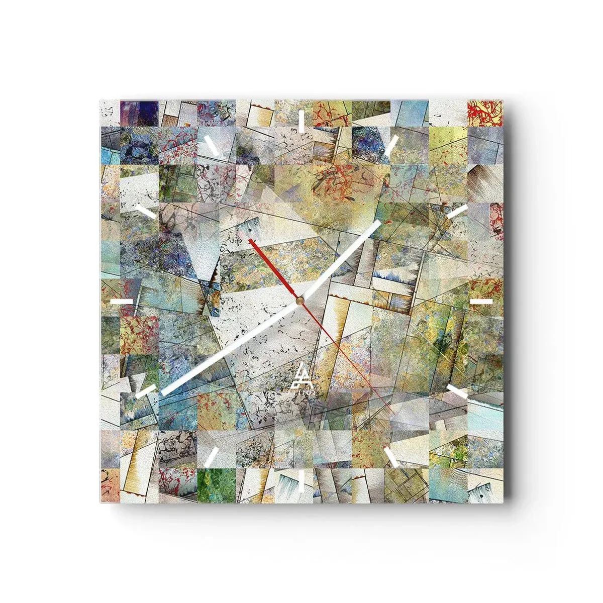 Wanduhr - Glasuhr - Bunte Abstraktion mit geometrischen Formen und Linien - 30x30cm - Geometrische Mischung - Moderne Wanddekoration für Wohnzimmer und Schlafzimmer ARTTOR