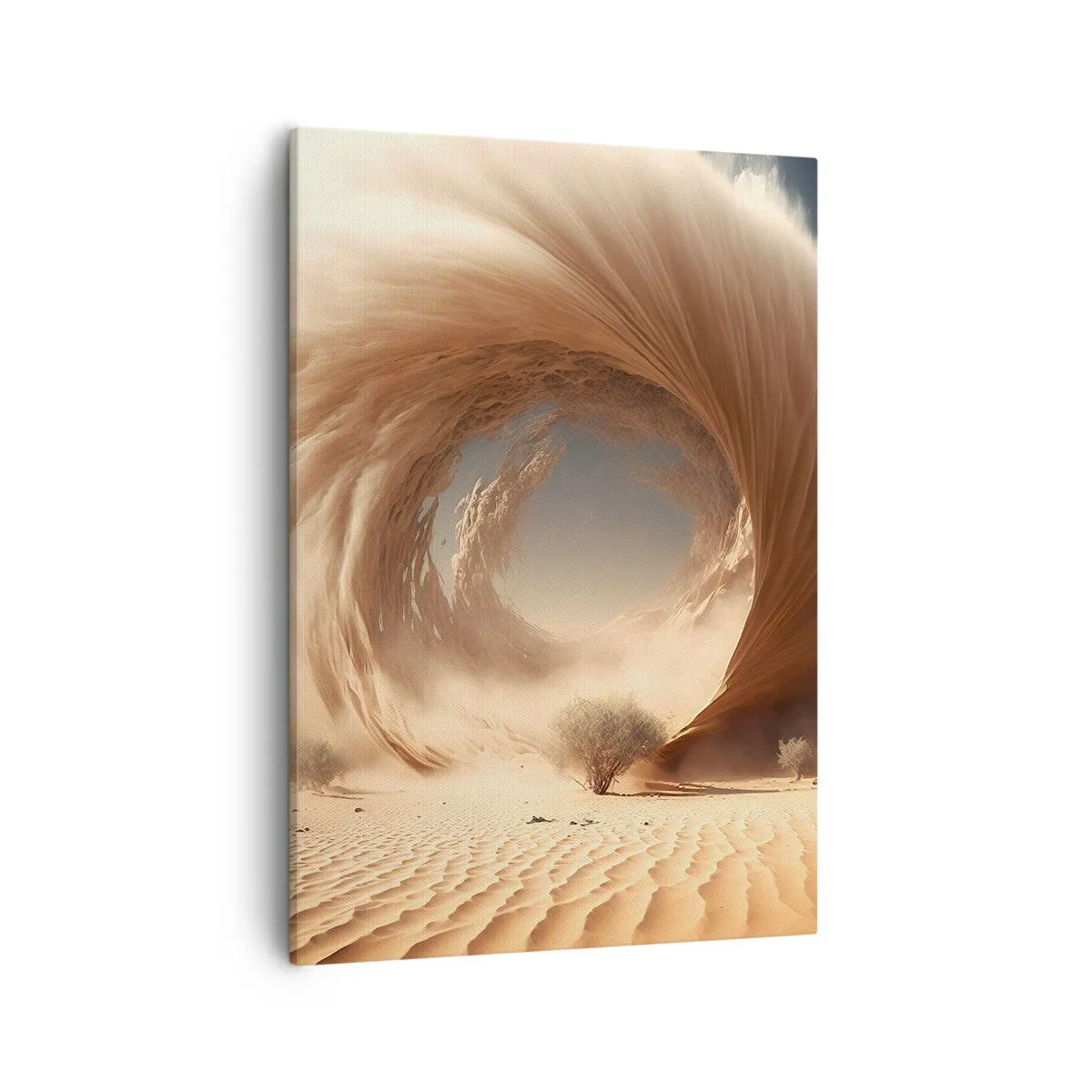 Bild auf Leinwand - Leinwandbild - Dynamischer Sandwirbel in einer Wüste mit Bäumen - 50x70cm - Geöffnetes Portal - Moderne Wanddekoration für Wohnzimmer und Schlafzimmer ARTTOR