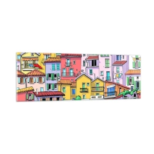 Glasbild - Bild auf glas - Lustige Stadt - 90x30 cm