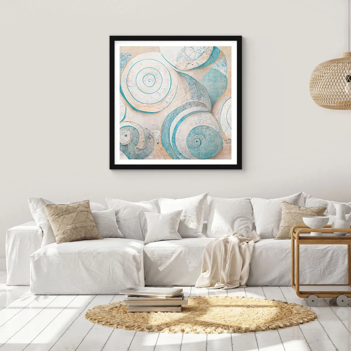 Poster in einem schwarzem Rahmen - Was verbirgt sich in der Muschel? - 60x60 cm