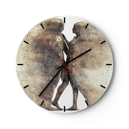 Wanduhr - Glasuhr - Zwei Silhouetten im abstrakten Stil auf hellem Hintergrund - 30x30cm - Sie erhoben sich aus dem Staub, um zu lieben - Moderne Wanddekoration für Wohnzimmer, Küche und Schlafzimmer ARTTOR