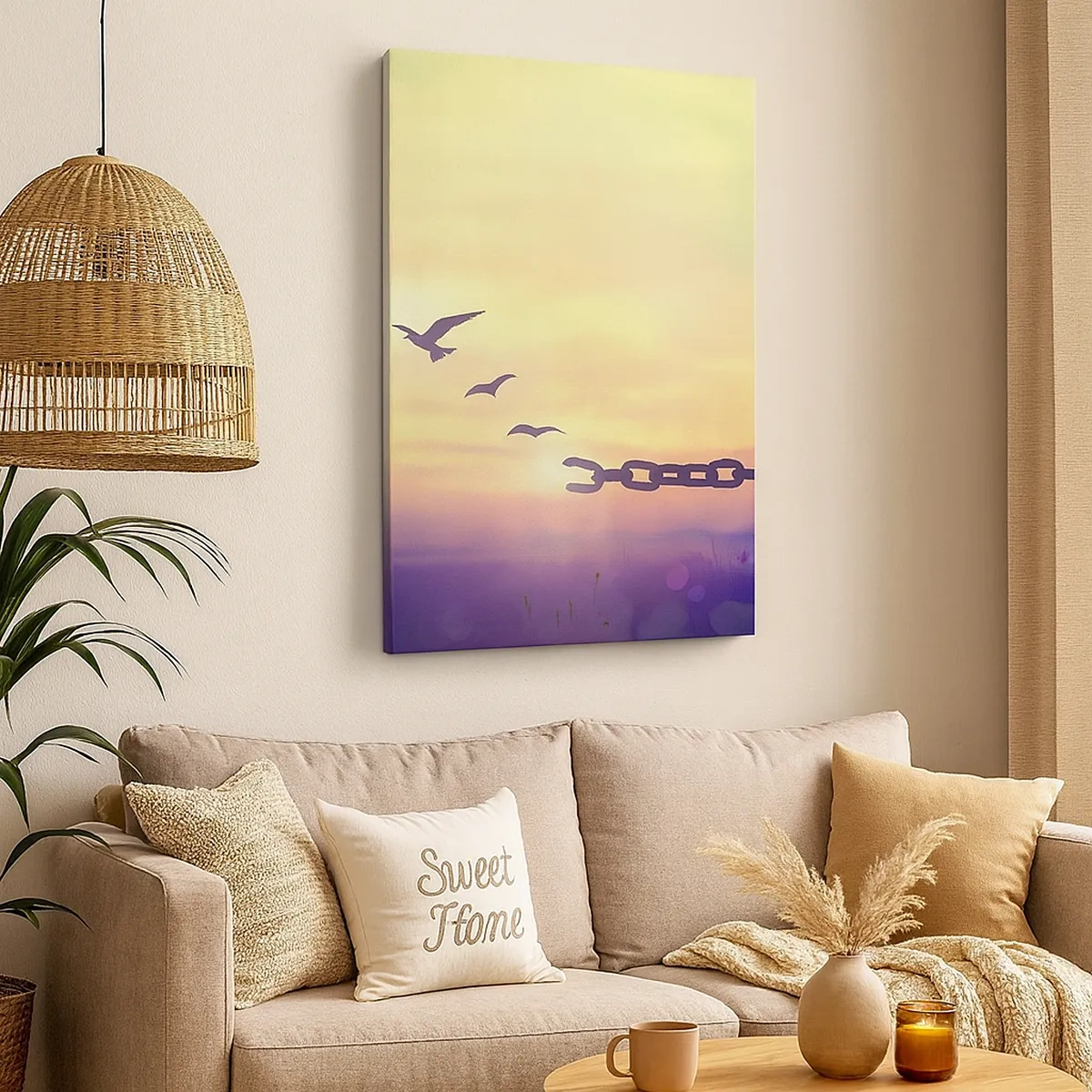 Bild auf Leinwand - Leinwandbild - Symbol der Freiheit mit Vögeln und einer zerbrochenen Kette - 50x70cm - Der Sieg der Freiheit - Moderne Wanddekoration für Wohnzimmer und Schlafzimmer ARTTOR