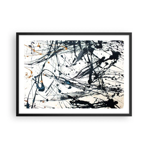 Poster in einem schwarzem Rahmen - Ein abstraktes Gemälde mit Farbspritzern in dynamischen Mustern. - 70x50cm - Expressionistische Abstraktion - Moderne Wanddekoration für Wohnzimmer und Schlafzimmer ARTTOR