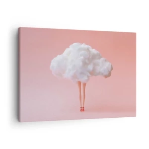Bild auf Leinwand - Leinwandbild - Beine in einer Wolke auf rosa Hintergrund - 70x50cm - Süßes Versprechen - Moderne Wanddekoration für Wohnzimmer und Schlafzimmer ARTTOR