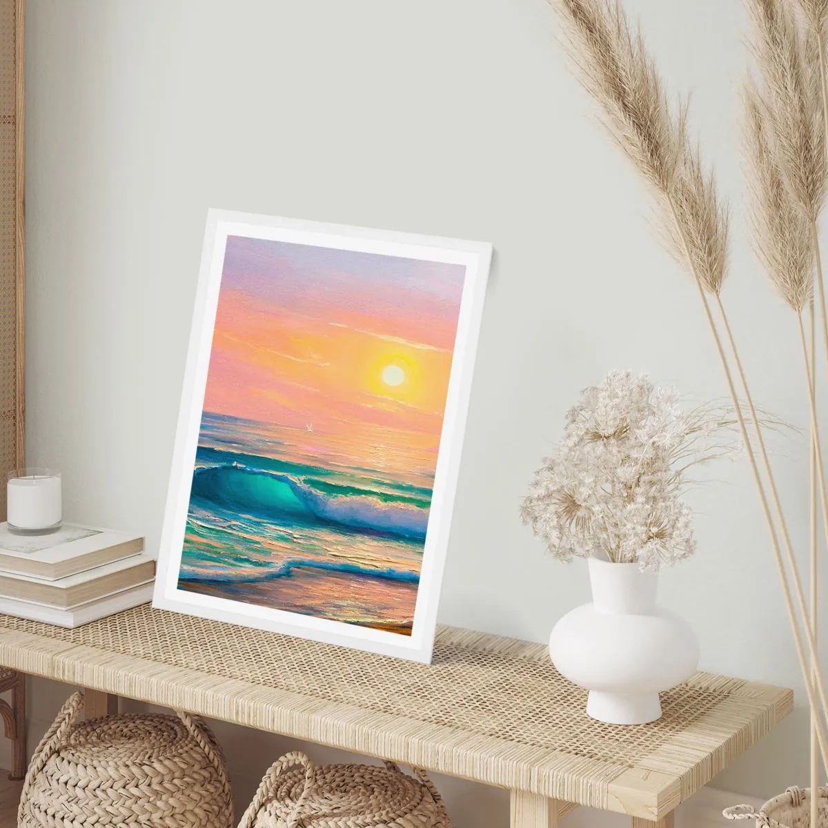 Poster in einem weißen Rahmen - Ein türkisfarbenes Lied der Wellen - 30x40 cm
