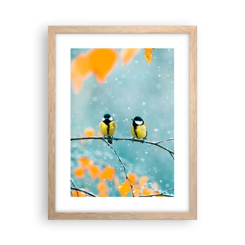 Poster in einem Rahmen aus heller Eiche - Vogelklatsch - 30x40 cm