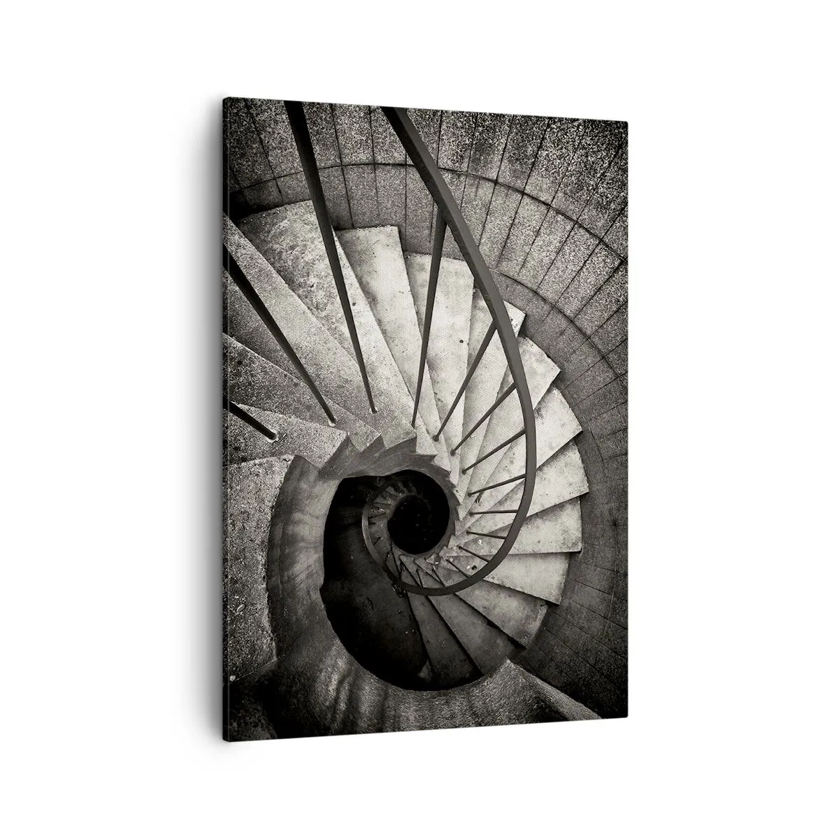 Bild auf Leinwand - Leinwandbild - Schwarz-weiße Wendeltreppe im modernen Stil - 50x70cm - Treppe hoch, Treppe runter - Moderne Wanddekoration für Wohnzimmer und Schlafzimmer ARTTOR