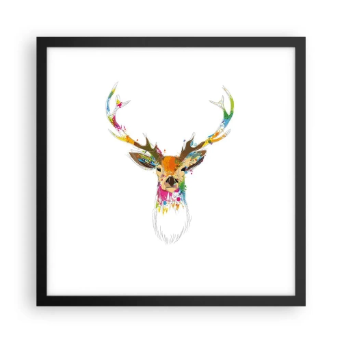 Poster in einem schwarzem Rahmen - Ein mildes Reh in Farbe getaucht - 40x40 cm