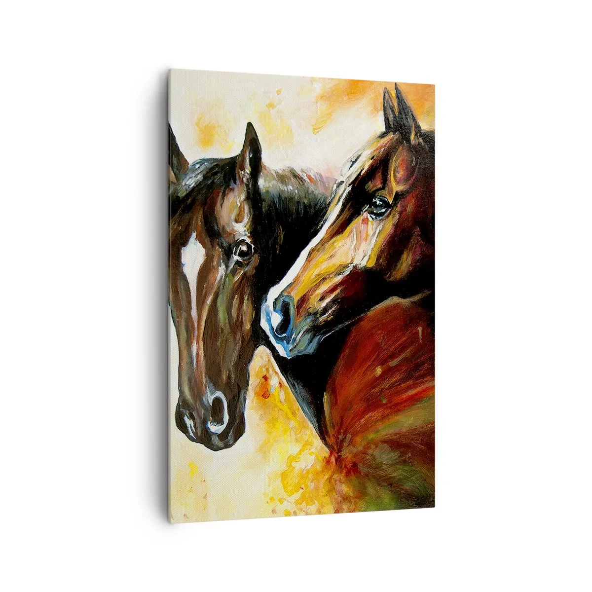 Bild auf Leinwand - Leinwandbild - Ein Pferdepaar in einer malerischen Komposition - 80x120cm - Doppelt anmutig - Moderne Wanddekoration für Wohnzimmer und Schlafzimmer ARTTOR