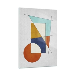 Glasbild - Bild auf glas - Bunte geometrische Formen auf hellem Hintergrund im modernistischen Stil - 50x70cm - Abstraktion: modernistisches Spiel - Moderne Wanddekoration für Wohnzimmer und Schlafzimmer ARTTOR
