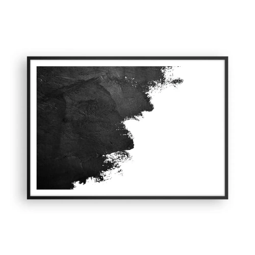 Poster in einem schwarzem Rahmen - Schwarz-Weiß-Abstraktion mit kontrastierenden Pinselstrichen - 100x70cm - Elemente: Erde - Moderne Wanddekoration für Wohnzimmer und Schlafzimmer ARTTOR