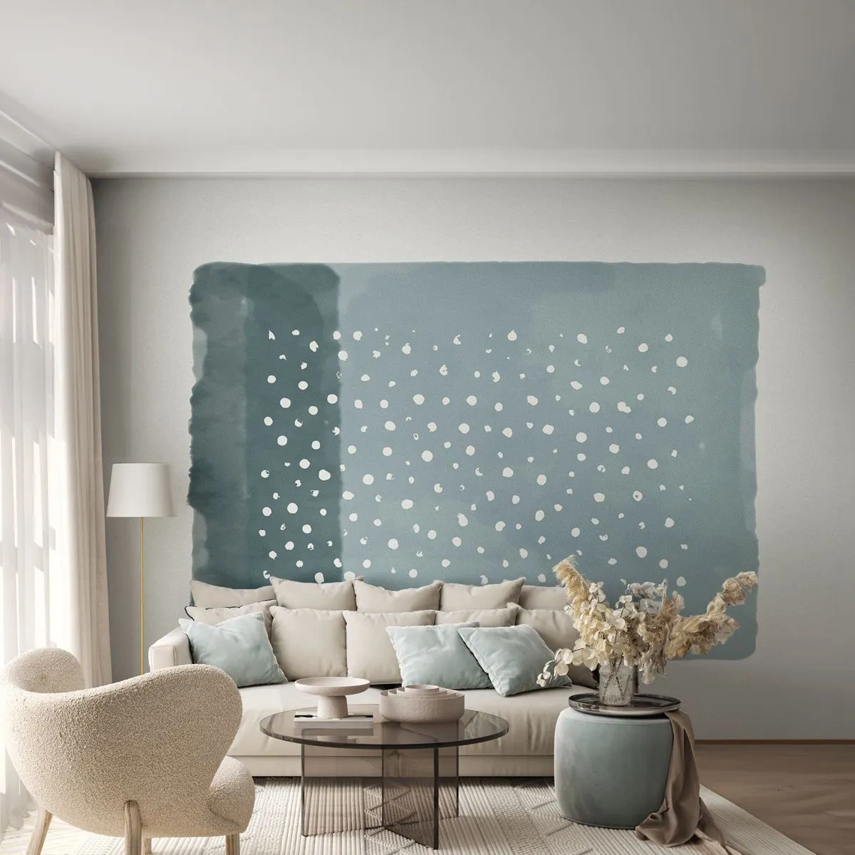 Fototapete Standard Eco - Abstraktes Aquarell in Blautönen mit Punkten - 100x70cm - Auf Blau gewachsen - Moderne Wanddekoration für Wohnzimmer und Schlafzimmer ARTTOR