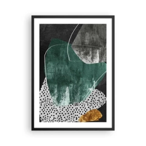 Poster in einem schwarzem Rahmen - Abstrakte Komposition in Grün und Gold - 50x70cm - Bunte Abstraktion mit Blattgold - Moderne Wanddekoration für Wohnzimmer und Schlafzimmer ARTTOR