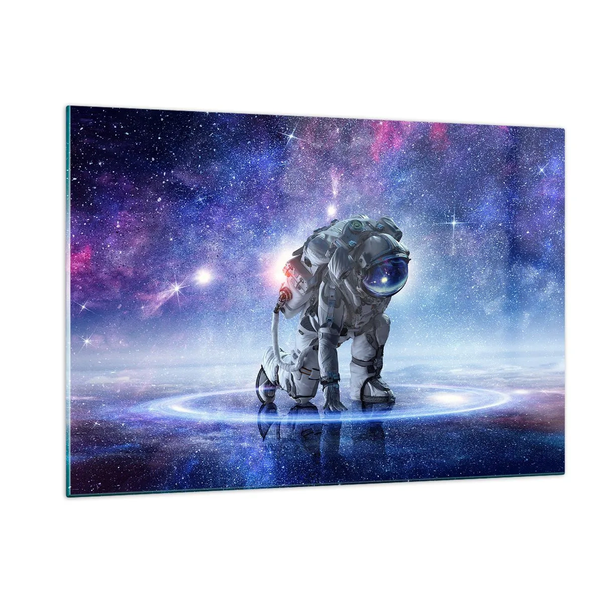 Glasbild - Bild auf glas - Astronaut im Weltraum vor dem Sternenhimmel - 120x80cm - Der Sternenhimmel über mir - Moderne Wanddekoration für Wohnzimmer und Schlafzimmer ARTTOR
