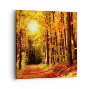 Bild auf Leinwand - Leinwandbild - Goldener Herbst auf einer Forststraße - 40x40 cm