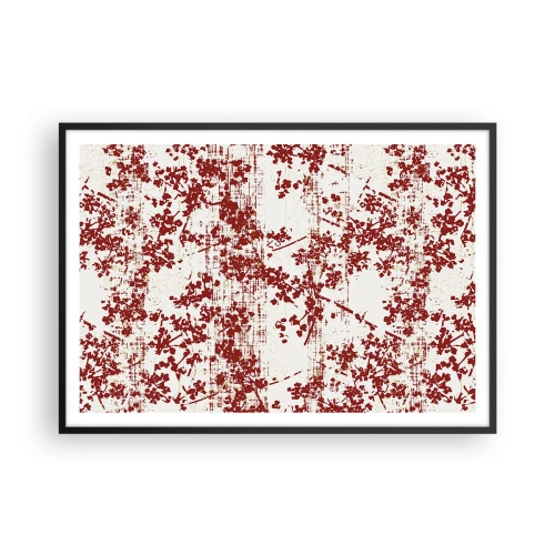 Poster in einem schwarzem Rahmen - Rote Blumen auf weißem Hintergrund im künstlerischen Stil - 100x70cm - Wie alter Perkal - Moderne Wanddekoration für Wohnzimmer und Schlafzimmer ARTTOR