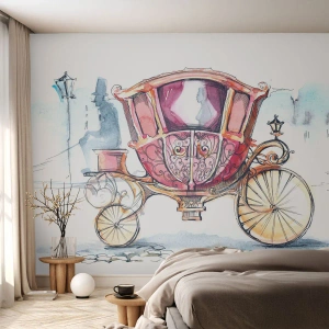 Fototapete Premium Sand - Aquarell-Illustration einer Retro-Kutsche - 100x70cm - Zur Hochzeit oder zum Abschlussball? - Moderne Wanddekoration für Wohnzimmer und Schlafzimmer ARTTOR