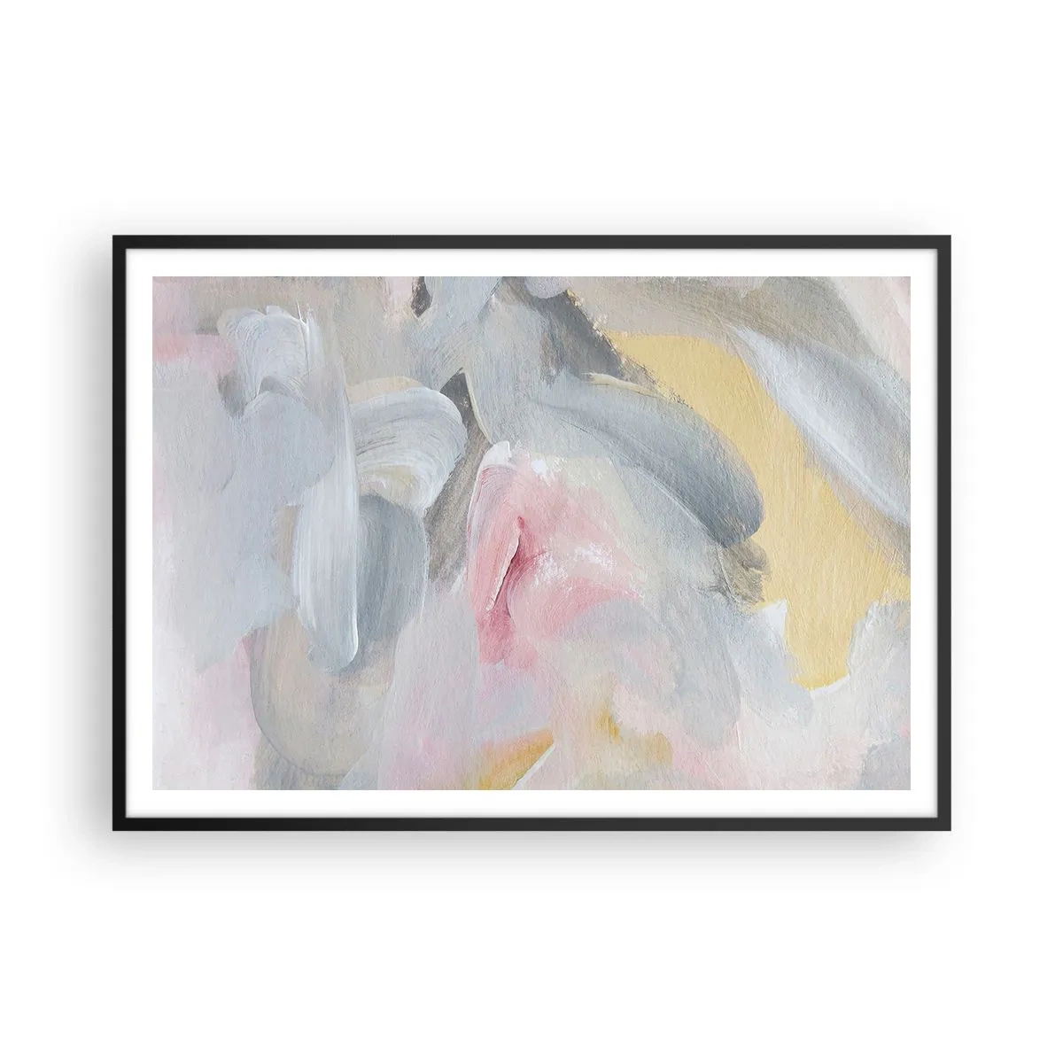 Poster in einem schwarzem Rahmen - Abstrakte Pastellstriche in Rosa- und Grautönen. - 100x70cm - In einer Pastellwelt - Moderne Wanddekoration für Wohnzimmer und Schlafzimmer ARTTOR