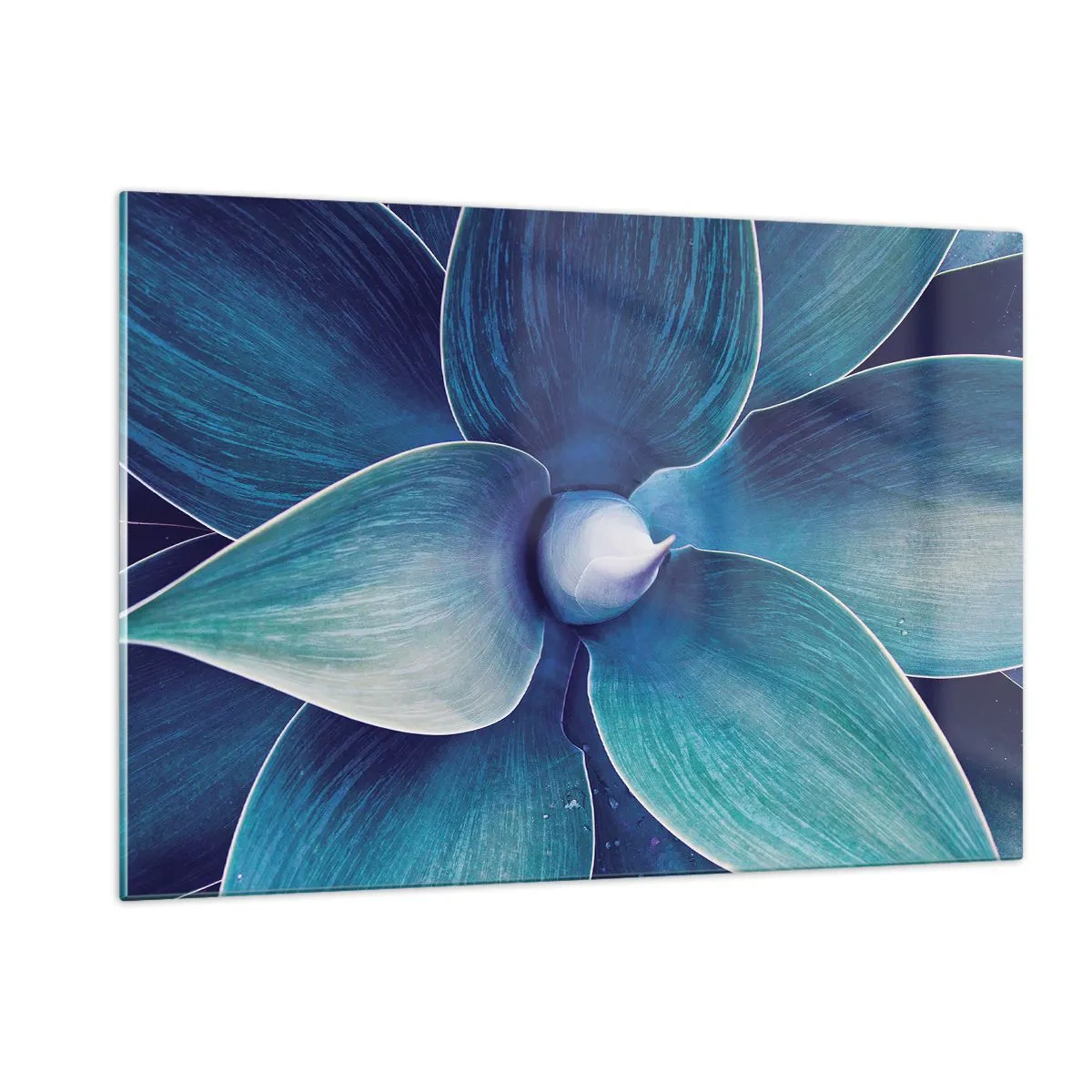 Glasbild - Bild auf glas - Makrofotografie einer Pflanze in Blautönen - 120x80cm - Bläulich vom Himmel - Moderne Wanddekoration für Wohnzimmer und Schlafzimmer ARTTOR