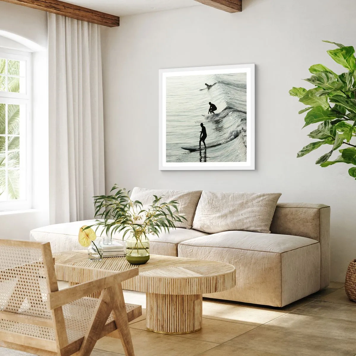 Poster in einem weißen Rahmen - Gegen die Welle - 60x60 cm