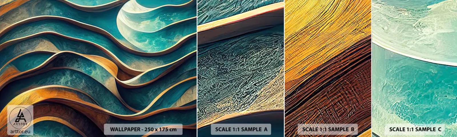 Fototapeten Muster Selbstklebend Deluxe Sticker - Blaue Mäander - Wellen, Abstraktion, Dreidimensional - 100x30 cm