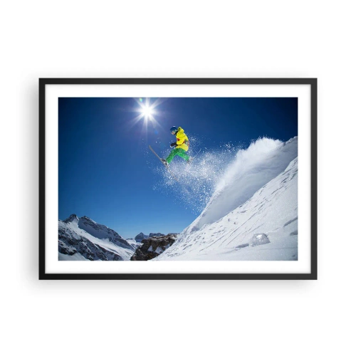 Poster in einem schwarzem Rahmen - Skifahrer in der Luft mit Bergen im Hintergrund - 70x50cm - Tanzen mit den Bergen - Moderne Wanddekoration für Wohnzimmer und Schlafzimmer ARTTOR