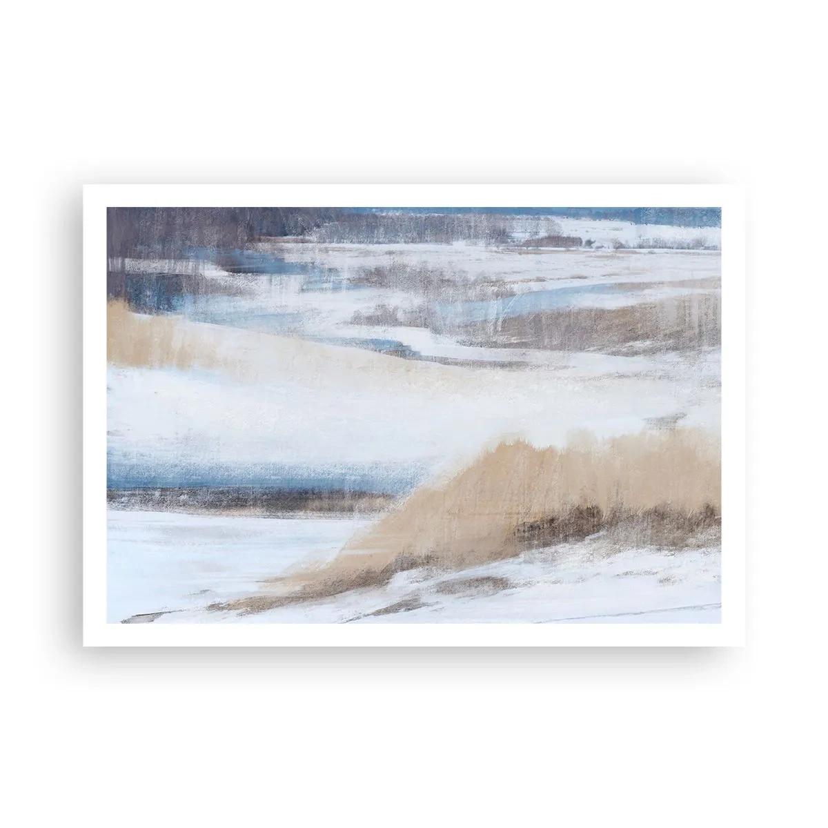 Poster - Abstrakte Winterlandschaft in Weiß- und Blautönen - 100x70cm - Winterkomposition - Moderne Wanddekoration für Wohnzimmer und Schlafzimmer ARTTOR