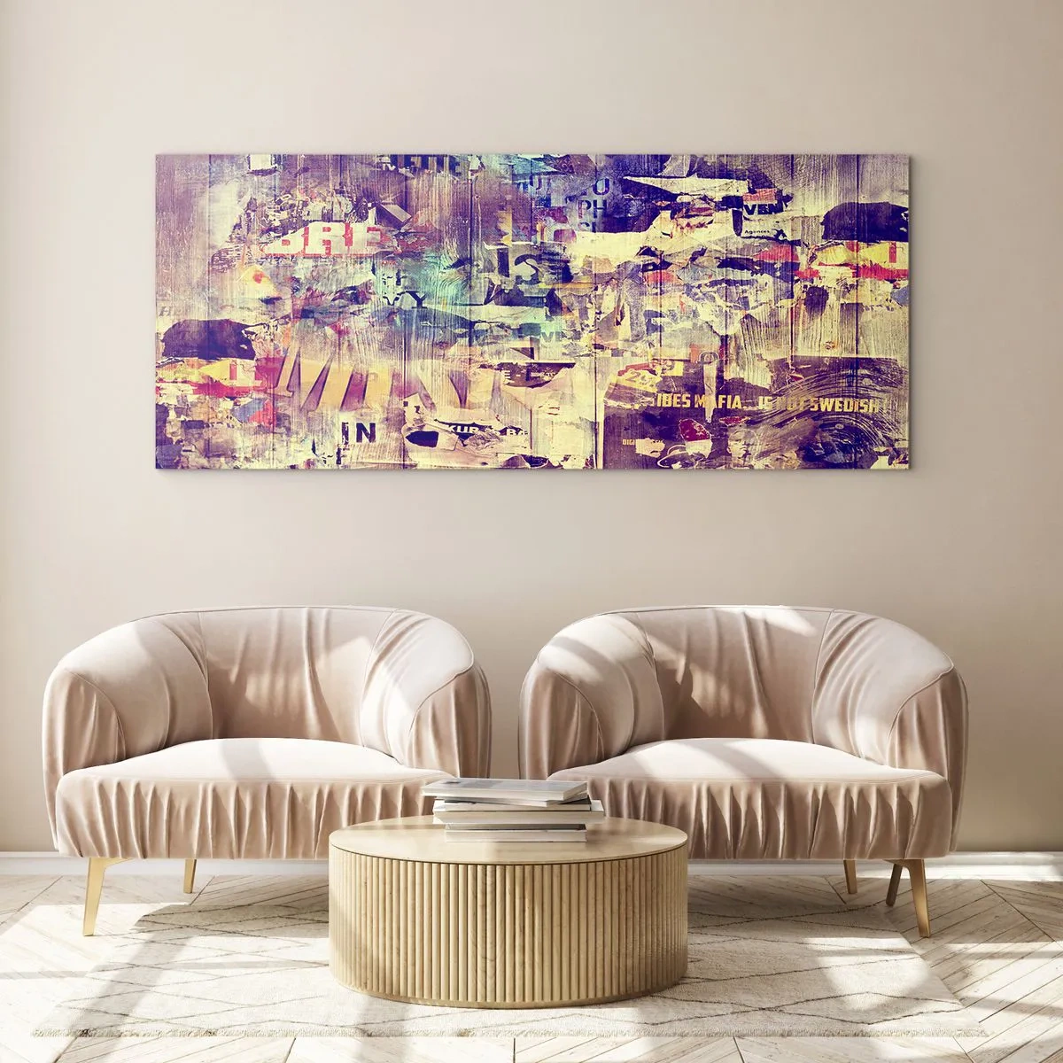 Glasbild - Bild auf glas - Bunte abstrakte Collage mit Text und Grafiken - 120x50cm - Und das ist alles, was es geben wird - Moderne Wanddekoration für Wohnzimmer und Schlafzimmer ARTTOR
