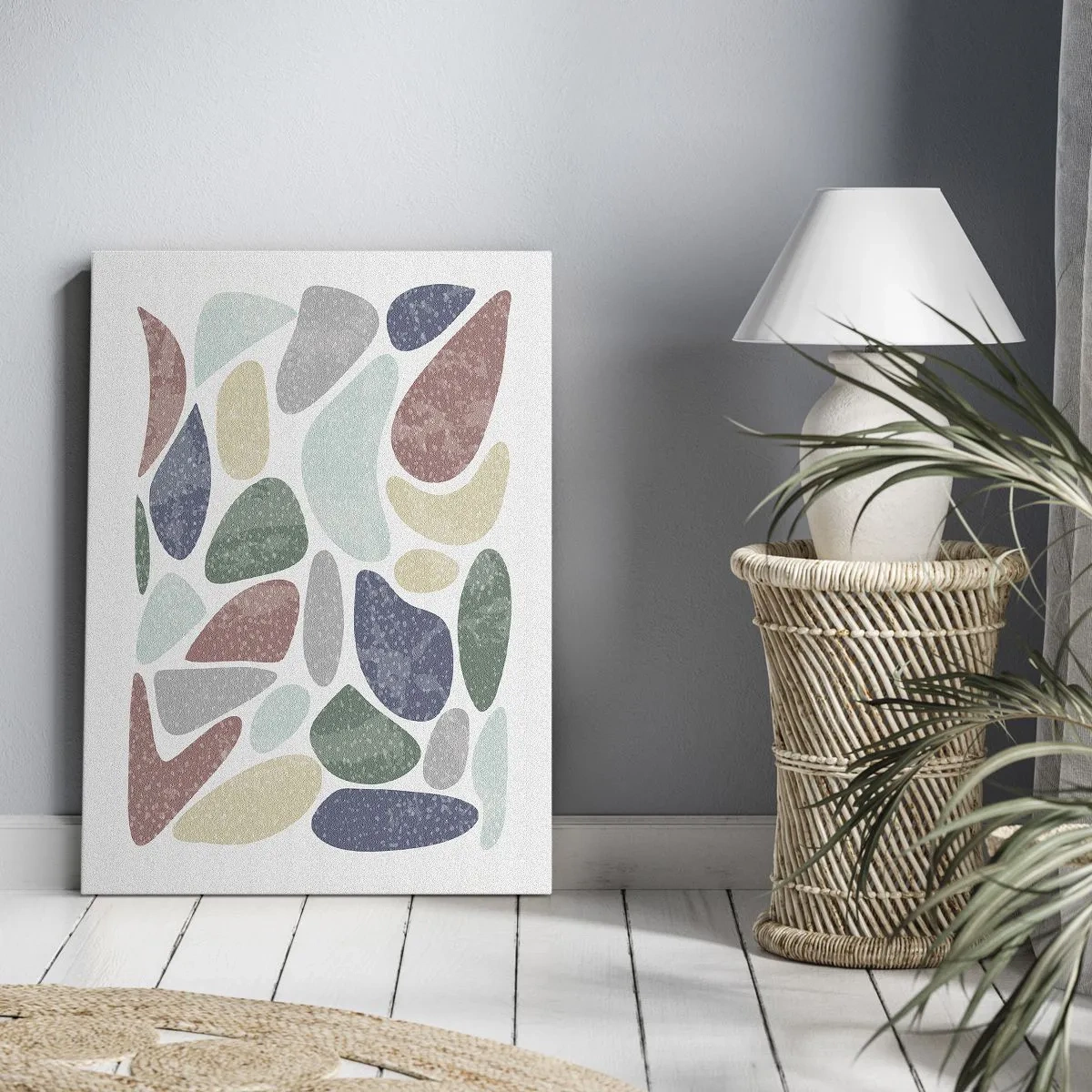 Bild auf Leinwand - Leinwandbild - Bunte organische Formen auf weißem Hintergrund - 50x70cm - Mosaik aus pulverförmigen Farben - Moderne Wanddekoration für Wohnzimmer und Schlafzimmer ARTTOR