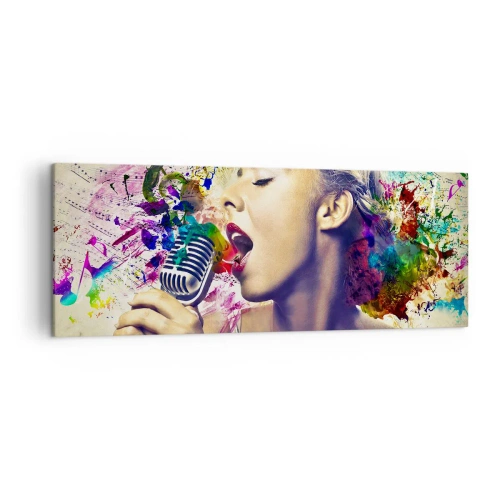 Bild auf Leinwand - Leinwandbild - Künstlerisches Porträt einer singenden Frau mit farbenfrohen Effekten - 140x50cm - Malen Sie die Welt mit Ihrer Stimme - Moderne Wanddekoration für Wohnzimmer und Schlafzimmer ARTTOR