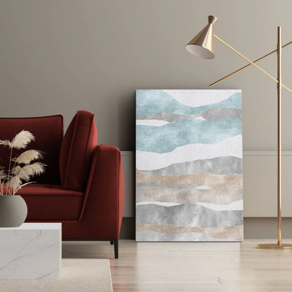 Bild auf Leinwand - Leinwandbild - Abstrakte Streifen in Pastelltönen - 50x70cm - Studie über Nähe - Moderne Wanddekoration für Wohnzimmer und Schlafzimmer ARTTOR