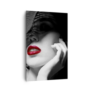 Bild auf Leinwand - Leinwandbild - Schwarz-Weiß-Porträt einer Frau mit roten Lippen - 80x120cm - Eine Studie in Scharlachrot - Moderne Wanddekoration für Wohnzimmer und Schlafzimmer ARTTOR
